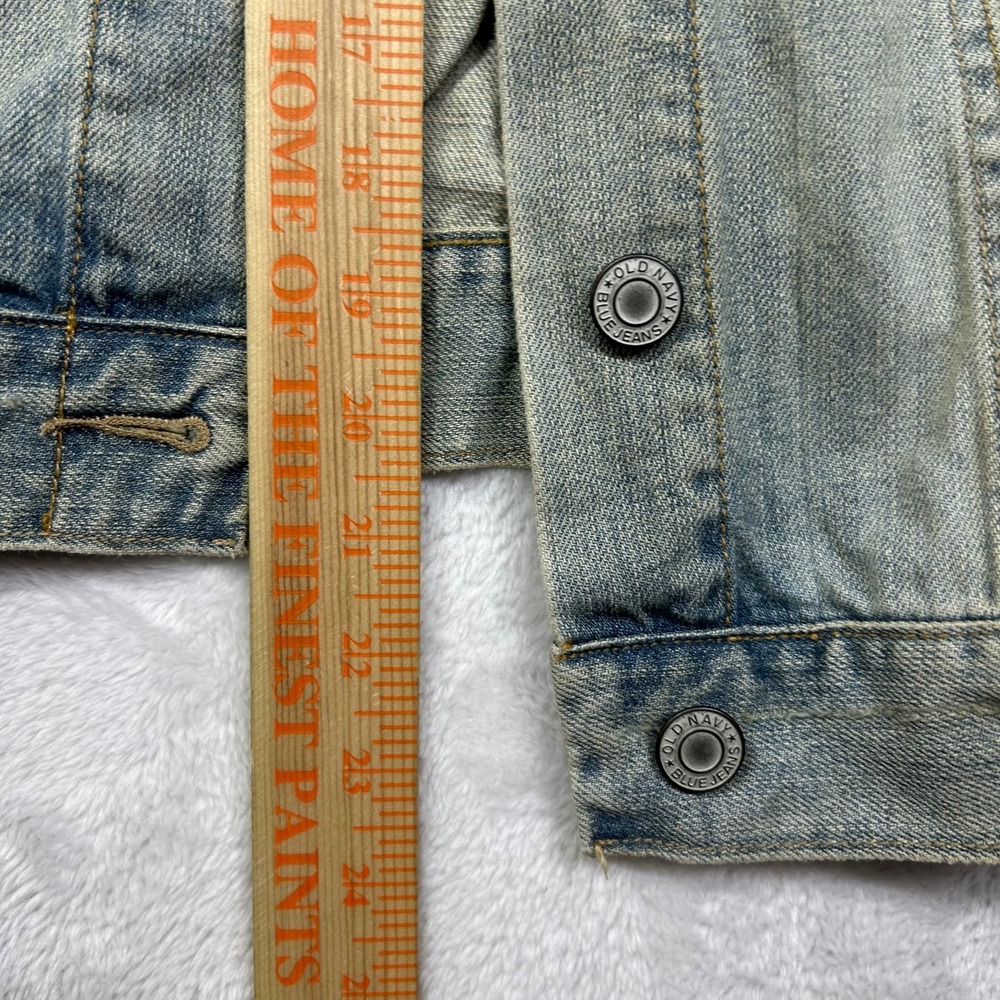 Vintage Old Navy Denim Jacket Women's Blue Floral Embroidery Beaded Y2K - 2XL - Picture 5 of 12